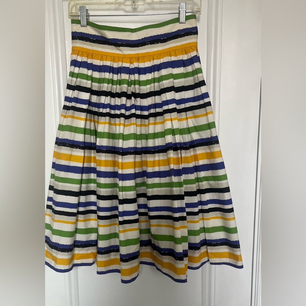 Dolce & Gabbana Striped Circle Skirt in White, Blue, Green & Yellow